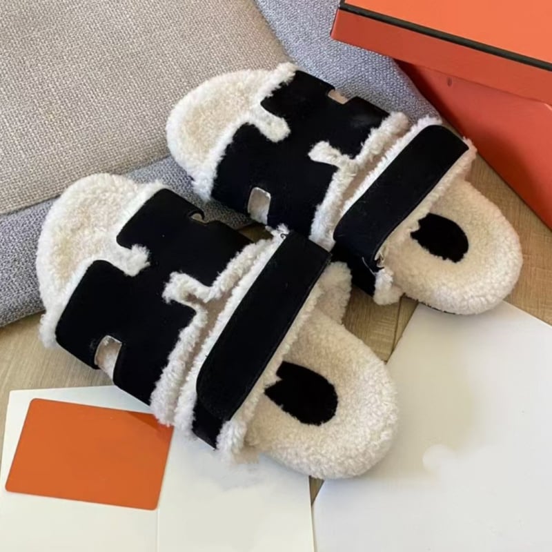 Moteriškos šlepetės su stora padu, odinis viršus, avies vilnos vidus, slip-on, gumos padas