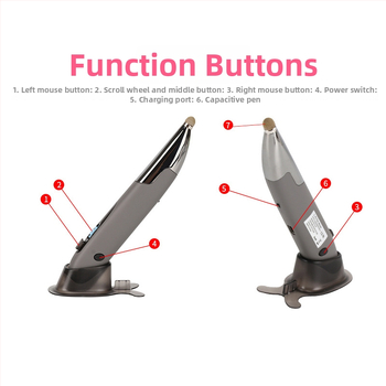 Безжична зареждаща гейминг мишка с писалков дизайн и тъчскрийн повърхност, 1600 DPI, Bluetooth и 2.4 GHz, 4 клавиша