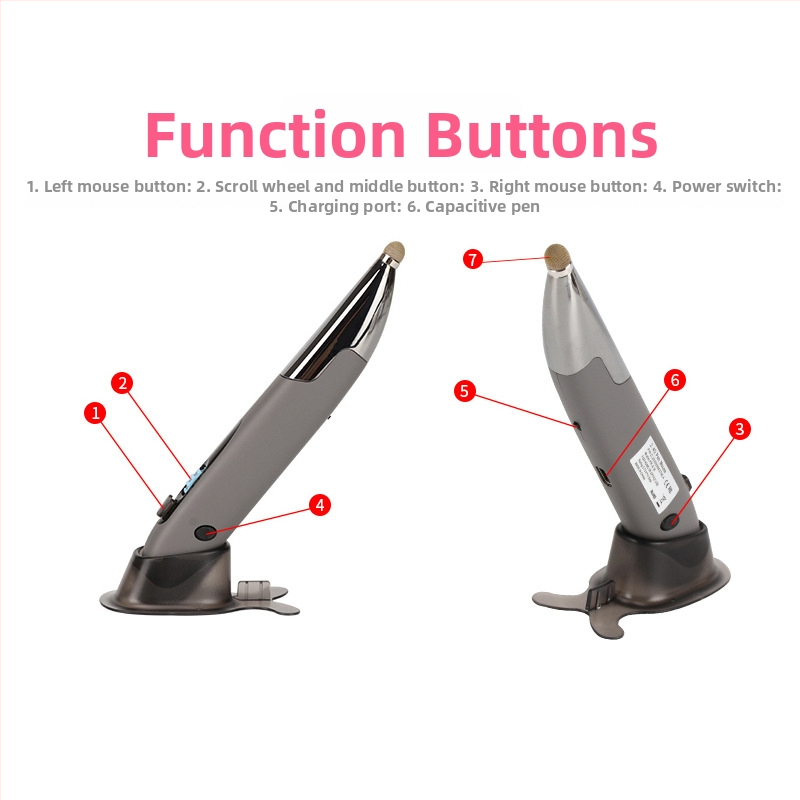 Безжична зареждаща гейминг мишка с писалков дизайн и тъчскрийн повърхност, 1600 DPI, Bluetooth и 2.4 GHz, 4 клавиша