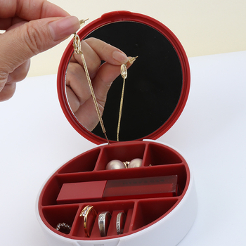 Кръгла огледална кутия за бижута за пътуване с вътрешни отделения, преносима настолна кутия за бижута, прахо- и влагоустойчива, антиоксидантна защита, модел CY1009, тегло 110 g