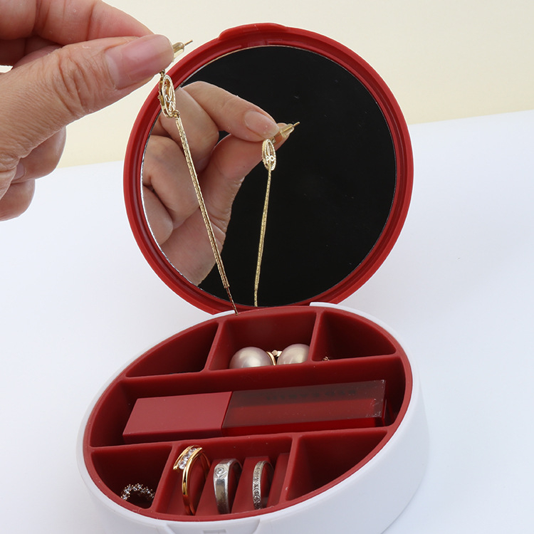 Кръгла огледална кутия за бижута за пътуване с вътрешни отделения, преносима настолна кутия за бижута, прахо- и влагоустойчива, антиоксидантна защита, модел CY1009, тегло 110 g