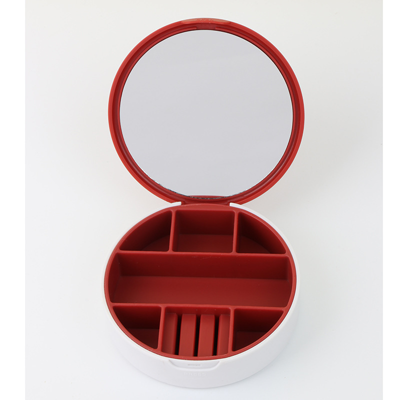 Кръгла огледална кутия за бижута за пътуване с вътрешни отделения, преносима настолна кутия за бижута, прахо- и влагоустойчива, антиоксидантна защита, модел CY1009, тегло 110 g