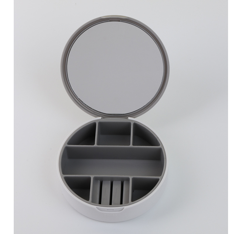 Кръгла огледална кутия за бижута за пътуване с вътрешни отделения, преносима настолна кутия за бижута, прахо- и влагоустойчива, антиоксидантна защита, модел CY1009, тегло 110 g