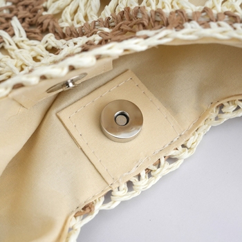 Granny-square szalma tote táska, kötött dizájn, függőleges négyzet alakú, rejtett cipzáras belső zseb, városi egyszerű stílus