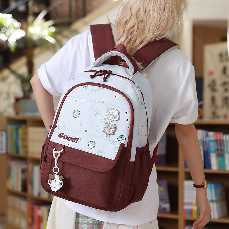 Rucsac din nylon, stil coreean, ușor, cu capacitate mare, respirabil, curea de umăr curbată, rucsac pentru școală