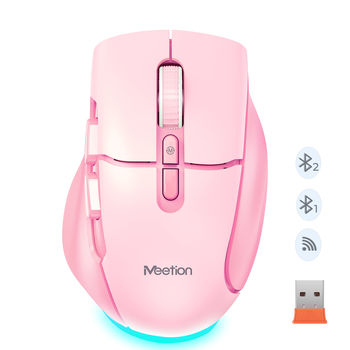 Meetion Mouse de birou fără fir cu 3 moduri, ergonomic, Bluetooth și 2.4G, 7 butoane, DPI 800/1200/1600/2400, Model BTM001