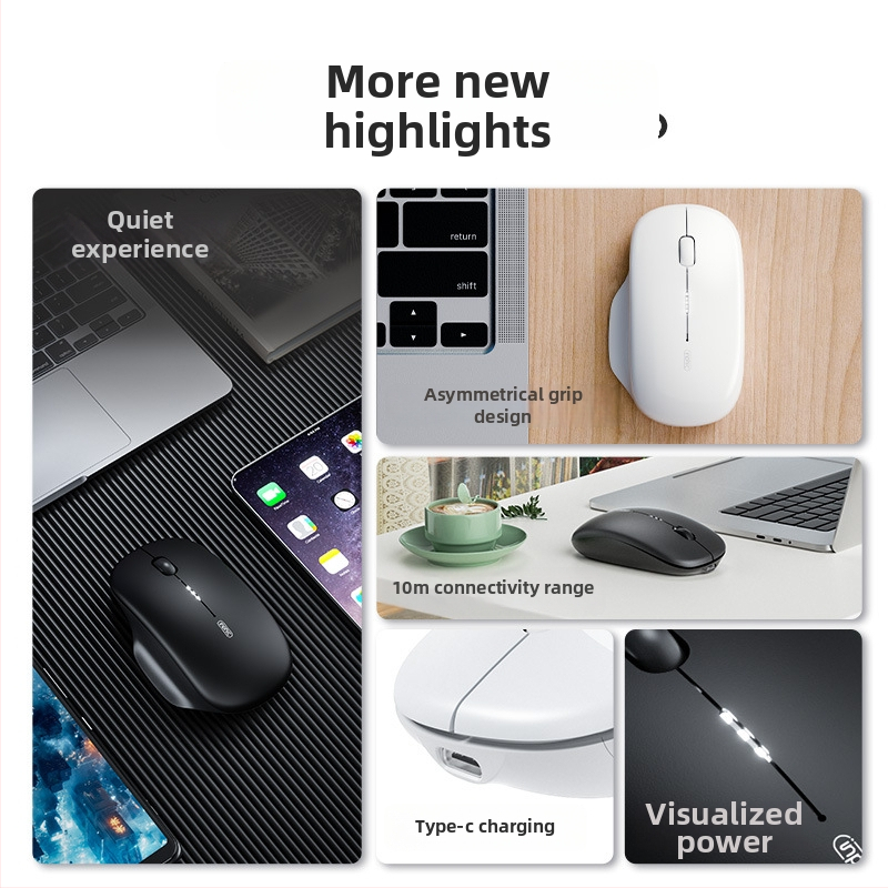 Inphic M1 втора генерация безжична мишка – тиха работа, USB-C презареждане, ергономичен дизайн, 2.4 GHz