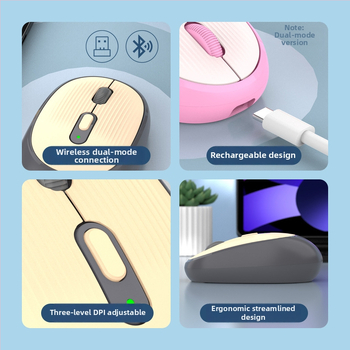 Belaidė pelė W-300, 2400 DPI, Bluetooth ir 2.4G dviejų režimų belaidė, ergonomiška, Plug-and-Play