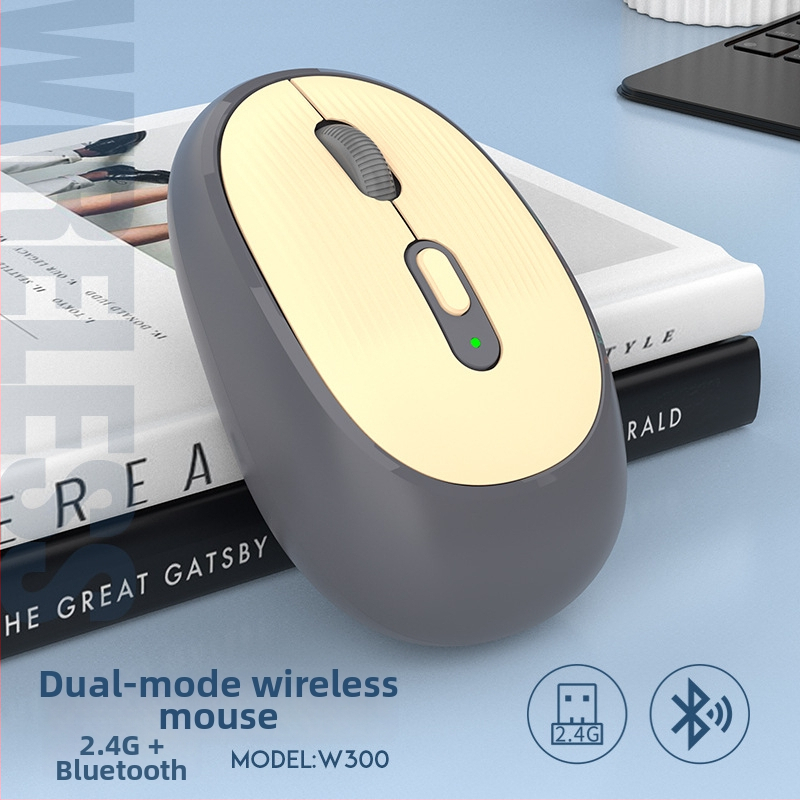 Belaidė pelė W-300, 2400 DPI, Bluetooth ir 2.4G dviejų režimų belaidė, ergonomiška, Plug-and-Play