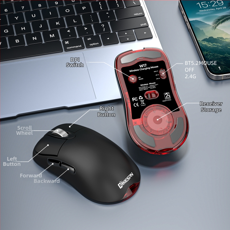 Herná myš s 24000 DPI, trojrežimová konektivita (drôtová, 2,4 GHz, Bluetooth), makro-programovateľná, 6 tlačidiel