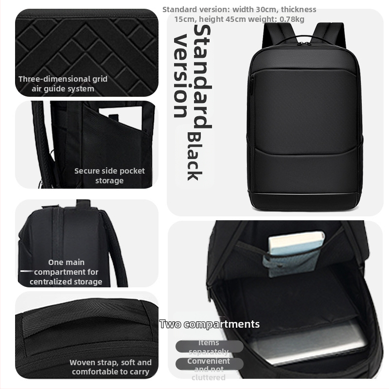Batoh na obchodné cestovanie s veľkou kapacitou 36–55 L, vhodný pre 14-palcový notebook, skladací, s zakriveným ramenným popruhom