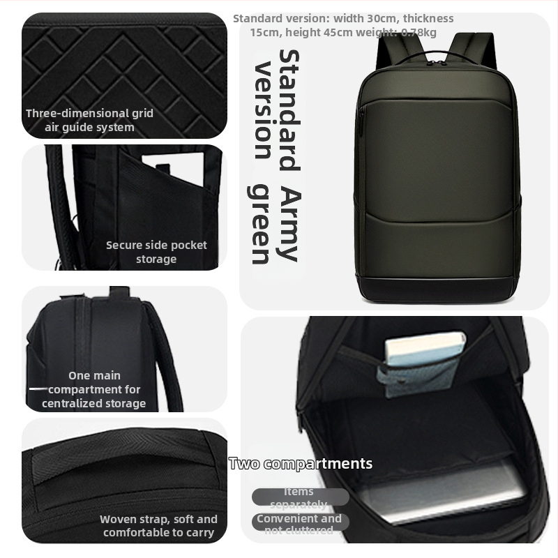 Batoh na obchodné cestovanie s veľkou kapacitou 36–55 L, vhodný pre 14-palcový notebook, skladací, s zakriveným ramenným popruhom