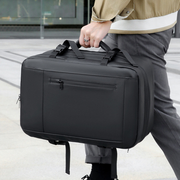 Le Longjian унисекс нейлонова разширяема бизнес раница за пътуване с извити презрамки и композитни кожени акценти