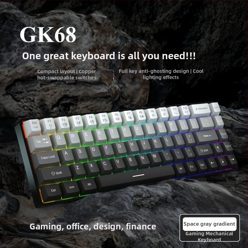 GK68 mehanička tipkovnica, žično i Bluetooth bežično povezivanje, RGB pozadinsko osvjetljenje, vodootporna konstrukcija, ABS kućište