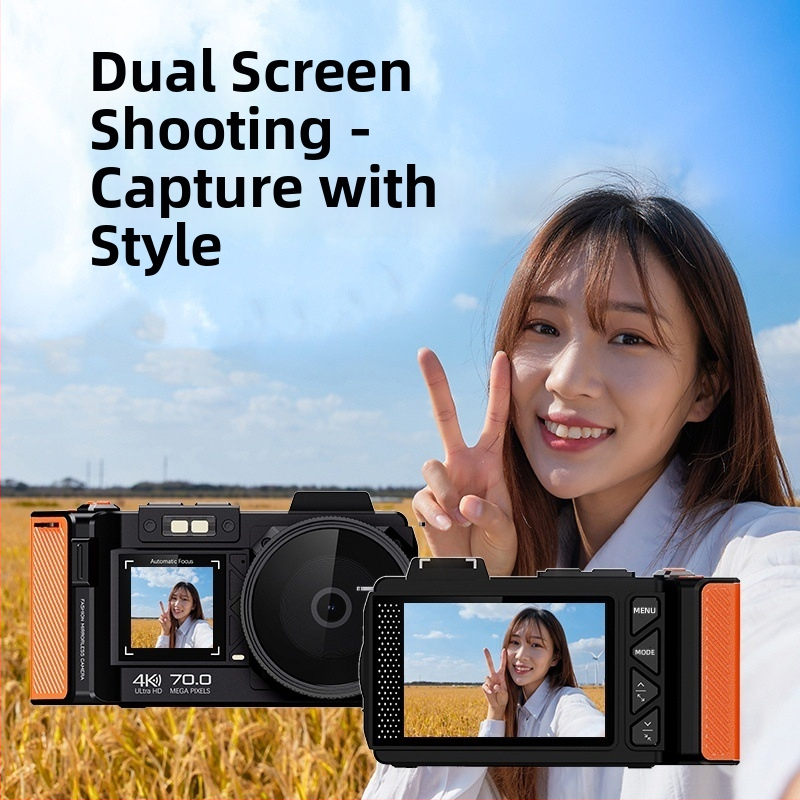 All-in-One 4K Skaitmeninė kamera su CMOS jutikliu, dvigubas ekranas 3.54in/1.54in, Wi‑Fi, naktinis matymas