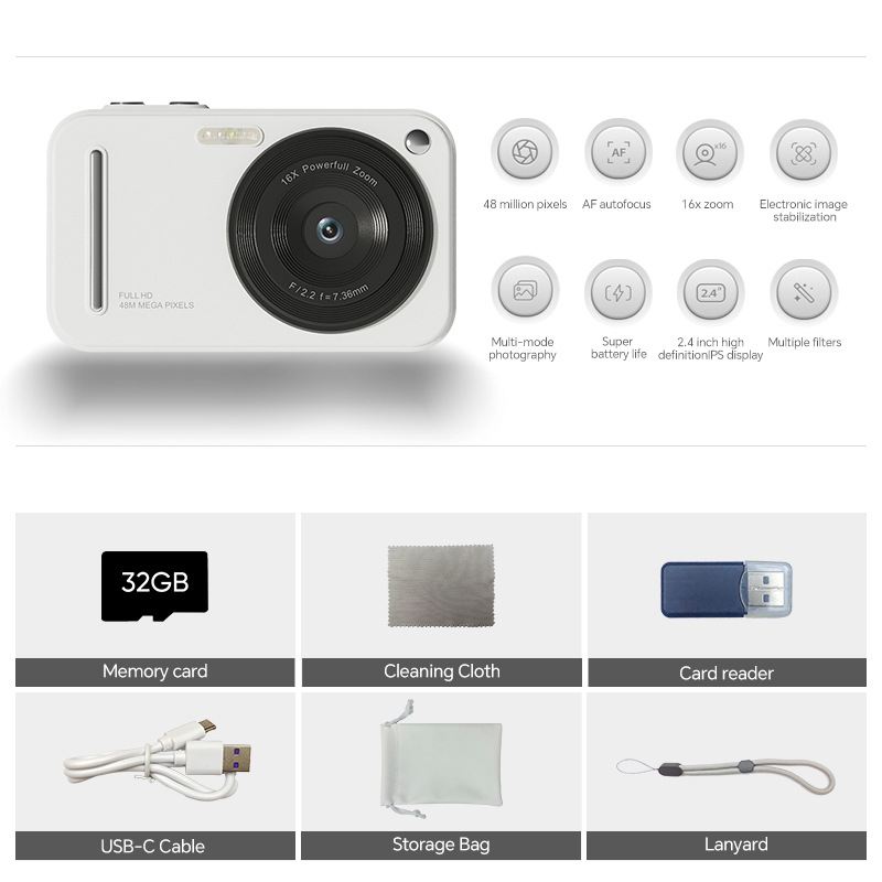 Cameră digitală X5 – compact portabil cu senzor CCD 24M+, senzor 1/2.7 inch, zoom optic 16x, stabilizare dublă a imaginii