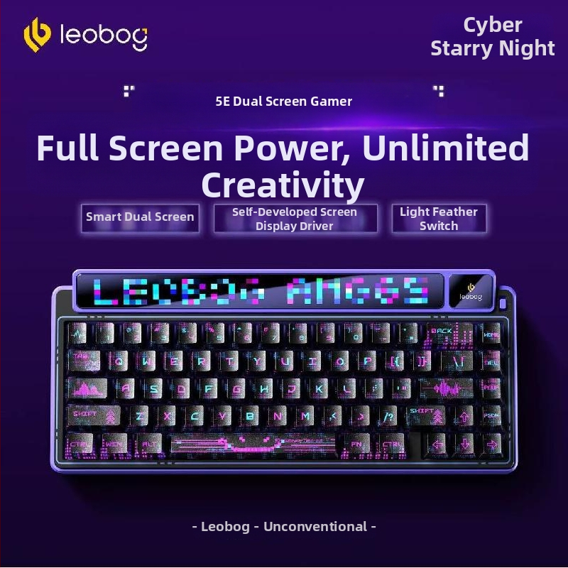 Leobog Amg65 mehanička tipkovnica s pametnim zaslonom, 67 tipki, tri načina bežične povezivosti (Bluetooth, USB-C, 2.4G), zamjenjivi Jasper prekidači, RGB osvjetljenje