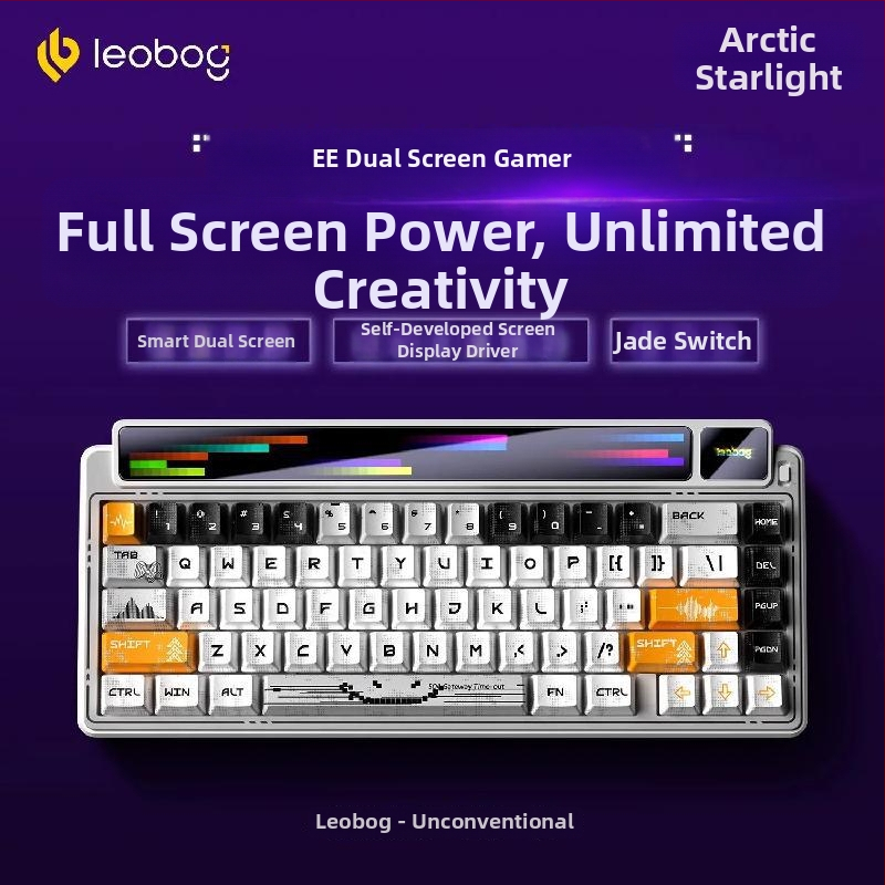Leobog Amg65 mehanička tipkovnica s pametnim zaslonom, 67 tipki, tri načina bežične povezivosti (Bluetooth, USB-C, 2.4G), zamjenjivi Jasper prekidači, RGB osvjetljenje