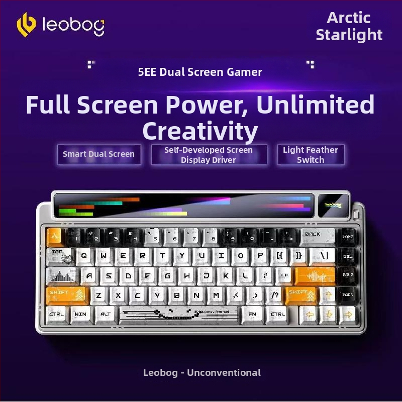 Leobog Amg65 mehanička tipkovnica s pametnim zaslonom, 67 tipki, tri načina bežične povezivosti (Bluetooth, USB-C, 2.4G), zamjenjivi Jasper prekidači, RGB osvjetljenje
