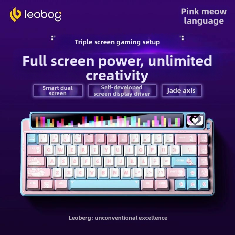 Leobog Amg65 mehanička tipkovnica s pametnim zaslonom, 67 tipki, tri načina bežične povezivosti (Bluetooth, USB-C, 2.4G), zamjenjivi Jasper prekidači, RGB osvjetljenje