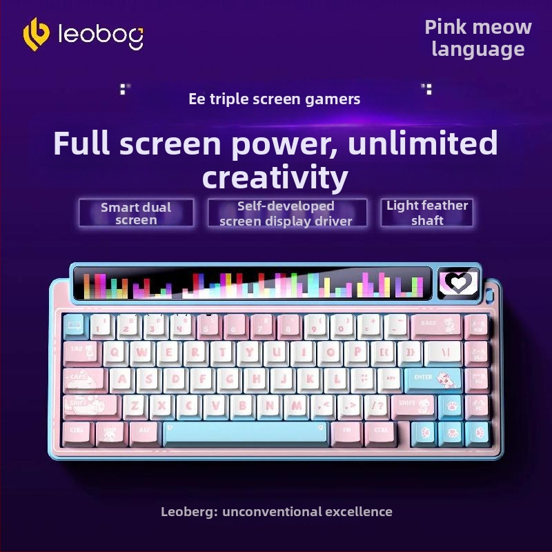 Leobog Amg65 mehanička tipkovnica s pametnim zaslonom, 67 tipki, tri načina bežične povezivosti (Bluetooth, USB-C, 2.4G), zamjenjivi Jasper prekidači, RGB osvjetljenje