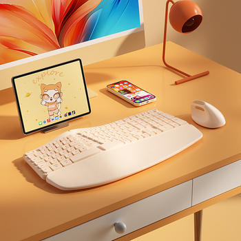 Ergonomenikus billentyűzet és egér készlet, három módozatú vezeték nélküli/Bluetooth kapcsolat, 98+ billentyű, csuklótámasz