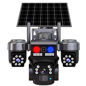 4G-s napelemes kamera, háromlencsés panoráma HD éjszakai látással, beltéri és kültéri használatra, minimális megvilágítás 0,02 lux