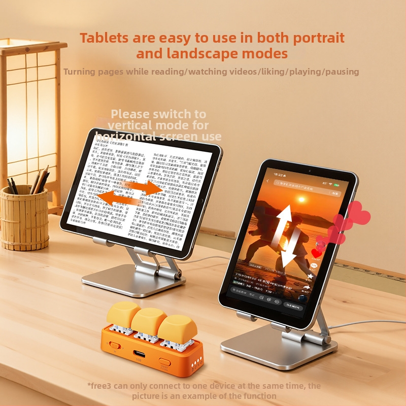 Hanlin Reading Free3 Πληκτρολόγιο ανάγνωσης ηλεκτρονικών βιβλίων με γυρισμό σελίδων, Bluetooth μηχανικό πληκτρολόγιο με 3 κουμπιά, Κόκκινος άξονας, RGB οπισθοφωτισμός, ABS περίβλημα