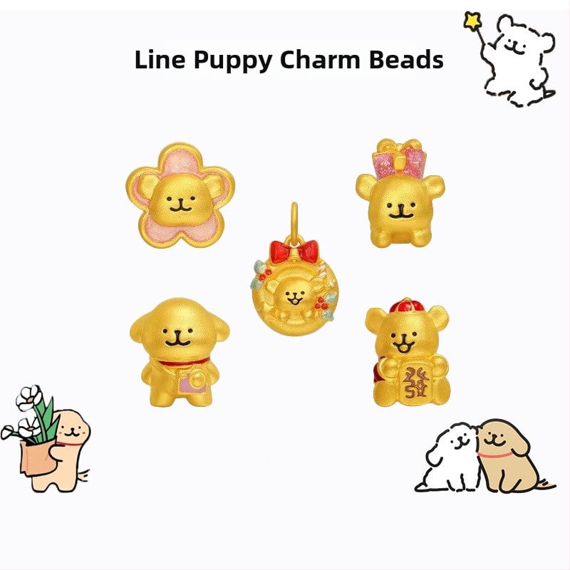 Narukvica s karikaturnim psićem — Alluvial zlato, 24K pozlata, elektroplatiranje, unisex, Proljeće 2025