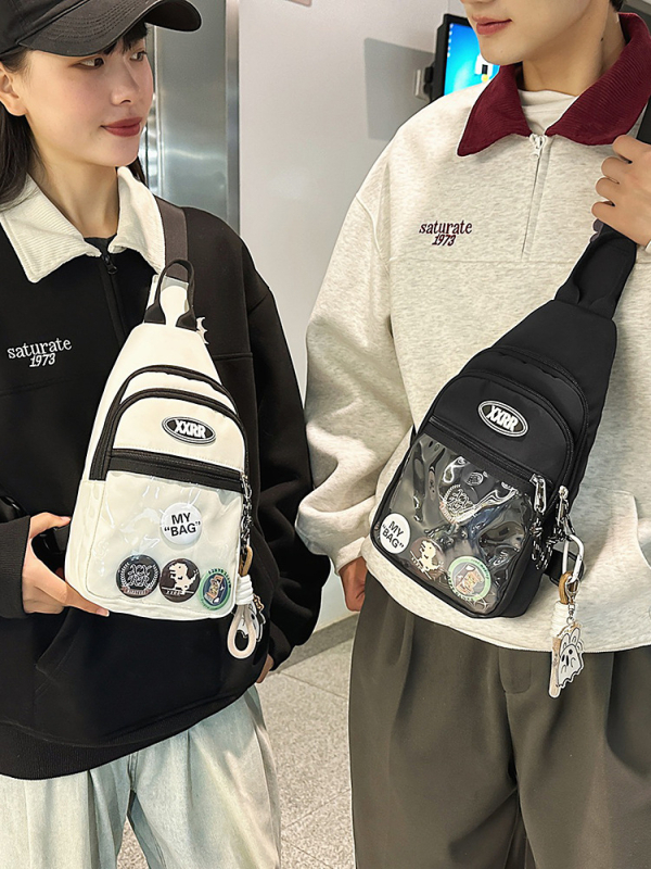 Nylon keresztpántos táska cipzárral, puha belsővel, poliészter béléssel, telefonzseb