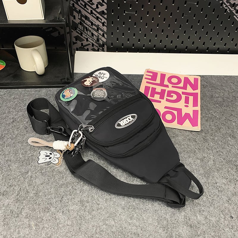 Nylon keresztpántos táska cipzárral, puha belsővel, poliészter béléssel, telefonzseb