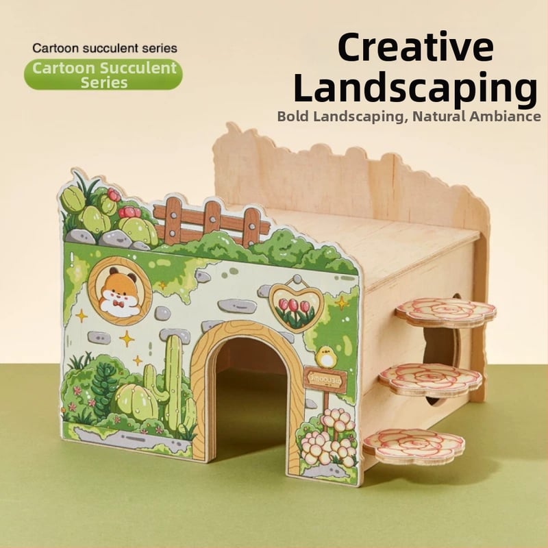 Ξύλινο σπίτι για χάμστερ με σκάλα φωλιάς, πλατφόρμα παρατήρησης, γέφυρα και κρυψώνα