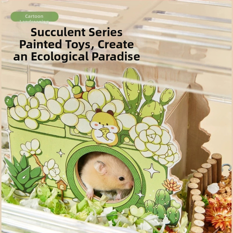 Medinis hamsterio namas su lizdo laiptais, stebėjimo platforma, tiltu ir slėptuve