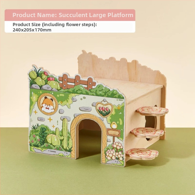 Medinis hamsterio namas su lizdo laiptais, stebėjimo platforma, tiltu ir slėptuve