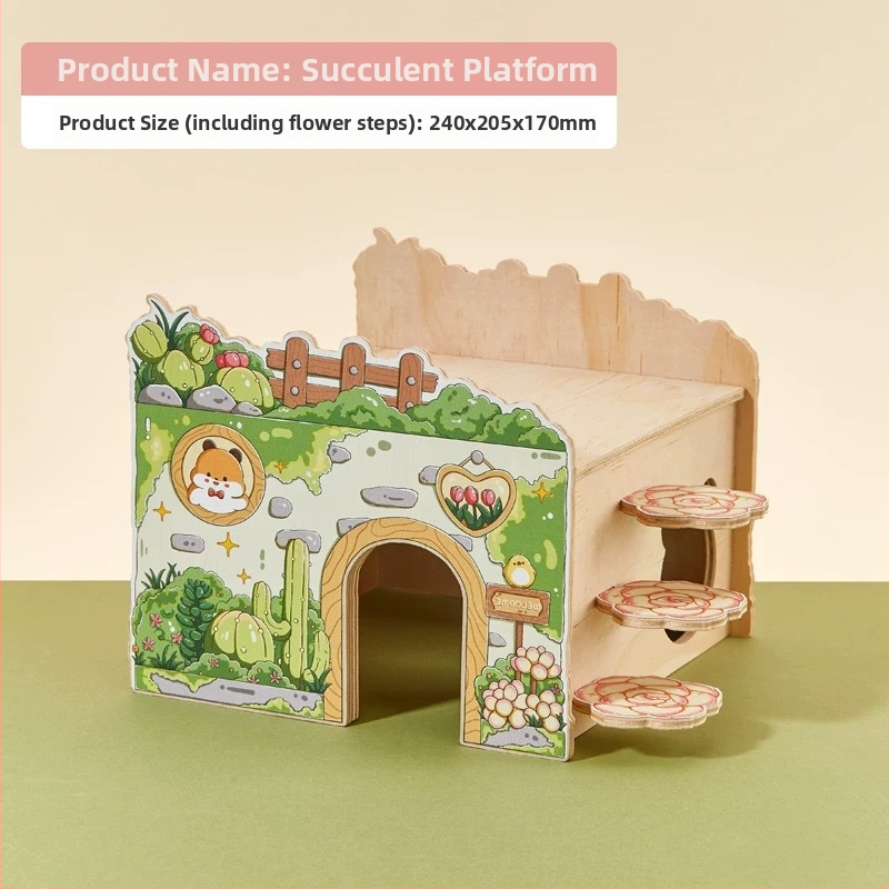 Ξύλινο σπίτι για χάμστερ με σκάλα φωλιάς, πλατφόρμα παρατήρησης, γέφυρα και κρυψώνα