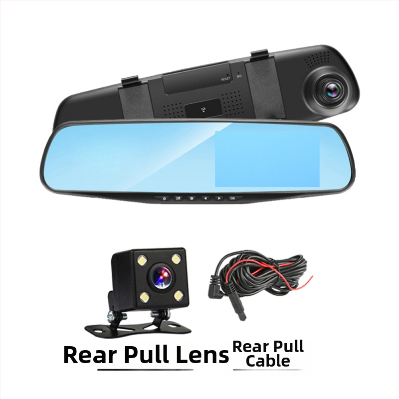 Camera pentru oglinda retrovizoare cu lentile frontale și din spate duale, ecran tactil de 4,5 inch, unghi de filmare 170°, diafragmă F2.0, suport card TF