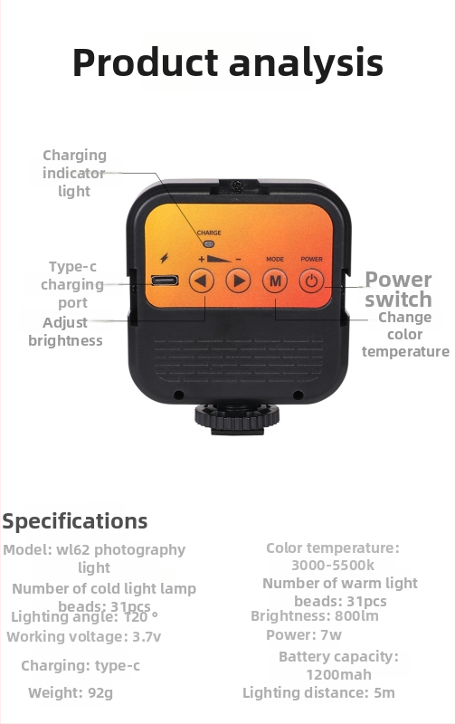 LED kruhové svetlo pre fotografovanie, kompaktné videové svetlo, kompatibilné s DJI Action 345, model C129, výkon <10W, napätie 10V, ručné použitie