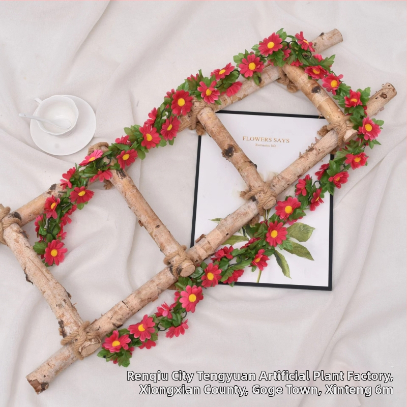 Művirágos kúszónövény margarétával és kis napraforgókkal; anyagok: műanyag és selyemvirágok; készítés: stilizálás, injektív öntés; fajtája: Daisy