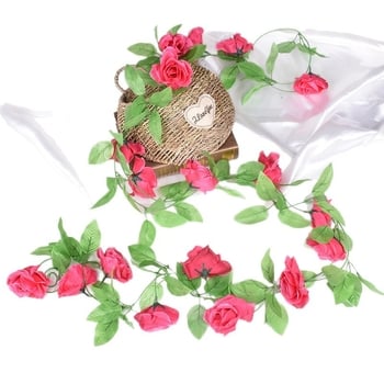 9 fejű mű rózsa futó, selyem virágok, kültéri dekoráció, ideális esküvőkhöz és rekvizíc fotózáshoz