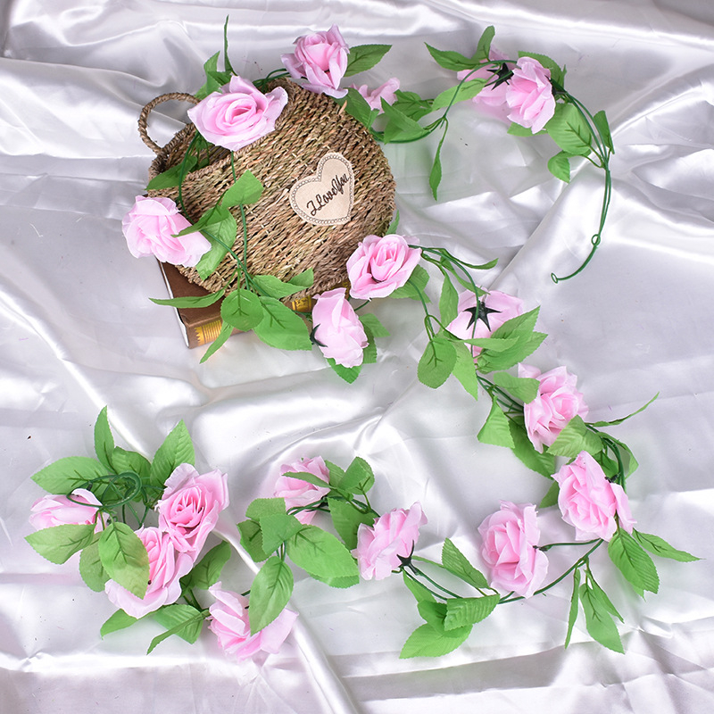 9 fejű mű rózsa futó, selyem virágok, kültéri dekoráció, ideális esküvőkhöz és rekvizíc fotózáshoz