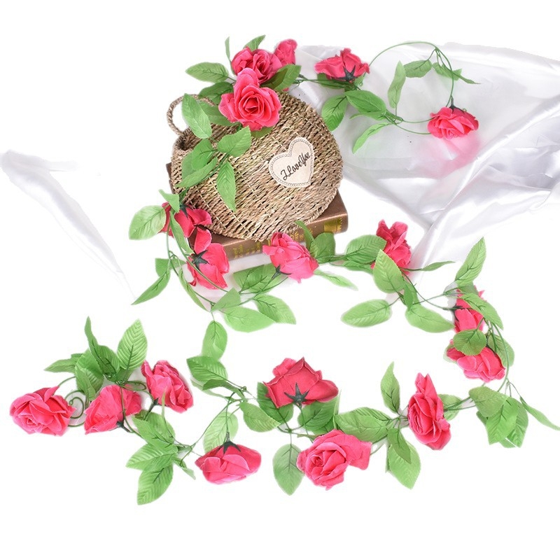 9 fejű mű rózsa futó, selyem virágok, kültéri dekoráció, ideális esküvőkhöz és rekvizíc fotózáshoz
