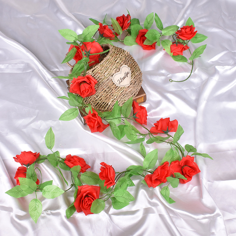 9 fejű mű rózsa futó, selyem virágok, kültéri dekoráció, ideális esküvőkhöz és rekvizíc fotózáshoz