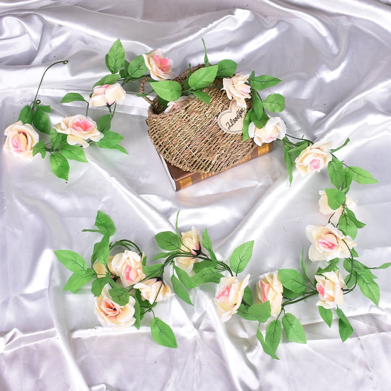 9 fejű mű rózsa futó, selyem virágok, kültéri dekoráció, ideális esküvőkhöz és rekvizíc fotózáshoz