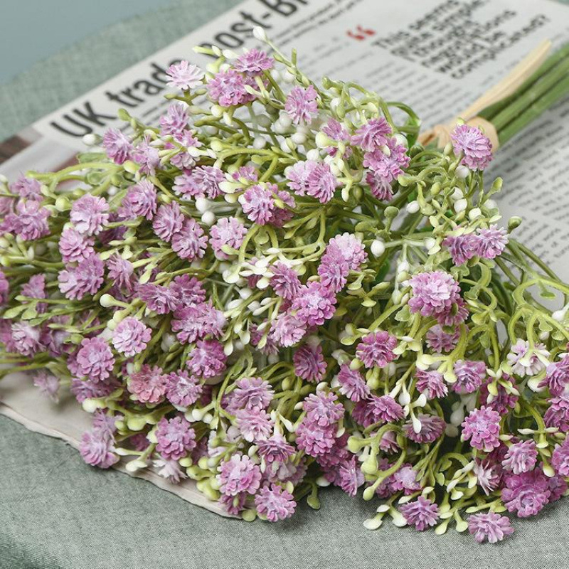 Saténová gipsofília kytica, Starry Sky odroda, namaľované a reliéfne detaily, lisovanie vstrekovaním, dekor pre domáce použitie a rekvizity na fotenie