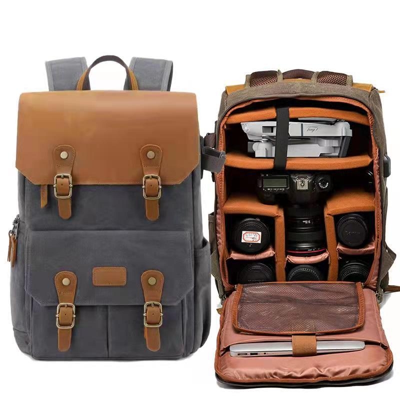 Drobės kameros kuprinė, suderinama su Canon/Nikon/Sony DSLR ir be veidrodinių kamerų — atspari vandeniui, vagystėms, dėvėjimui atspari, su oro pagalvės diržu