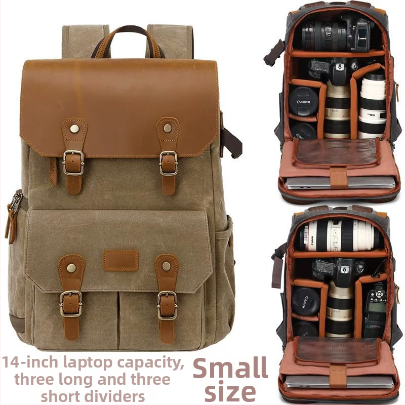 Drobės kameros kuprinė, suderinama su Canon/Nikon/Sony DSLR ir be veidrodinių kamerų — atspari vandeniui, vagystėms, dėvėjimui atspari, su oro pagalvės diržu