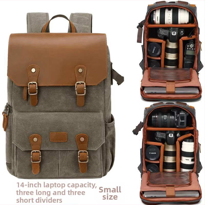 Drobės kameros kuprinė, suderinama su Canon/Nikon/Sony DSLR ir be veidrodinių kamerų — atspari vandeniui, vagystėms, dėvėjimui atspari, su oro pagalvės diržu