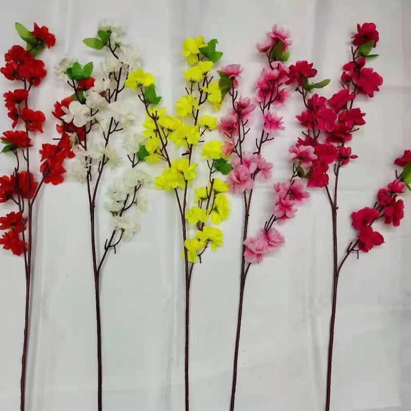 Hatágú barackvirágfa beltéri és kültéri dekorációhoz — szatén virágok, Kézművesség: Egyéb; Alkalmazás: Házi dekoráció/Tájépítés