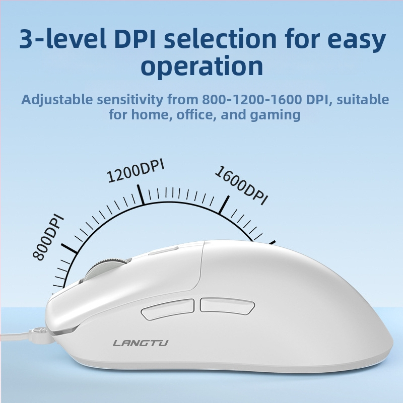 Langtu T6 ar kabeli optiskā pele, ergonomisks dizains, 1600 DPI, 5 pogas