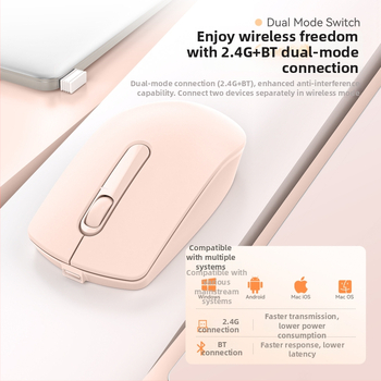 Безжична Bluetooth мишка с двойно режимно свързване 2.4G/Bluetooth, 1600dpi, 3 бутона, обхват до 10 м за лаптоп/офис